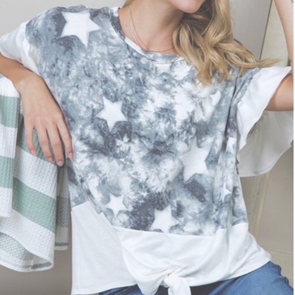 a.gain Women’s Tie Dye Star Print Front Tie Top M - Picture 4 of 4